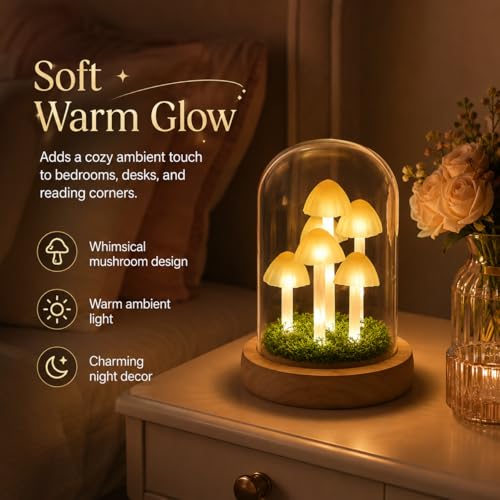 QUELIEN Mushroom LampMothers Day Mom Gifts for MomLight Up Mushroom in Glass DomeBirthday Party DecorationsIdeal Birthday Gift Valentines Gift - Image 3