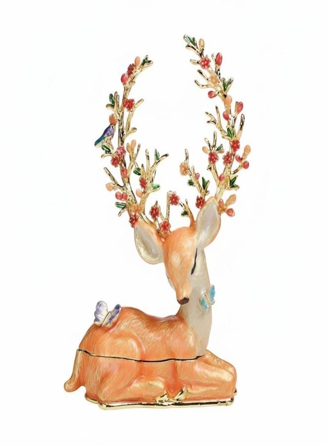 Aosekaa Enameled Jewelry Box Enamel Elk Trinket Box Decor Ornate Craft Keepsake Box Decorative Jewelry Holder Box for Earrings, Orange - Image 1
