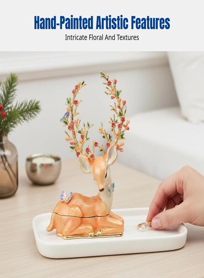 Aosekaa Enameled Jewelry Box Enamel Elk Trinket Box Decor Ornate Craft Keepsake Box Decorative Jewelry Holder Box for Earrings, Orange - Image 5