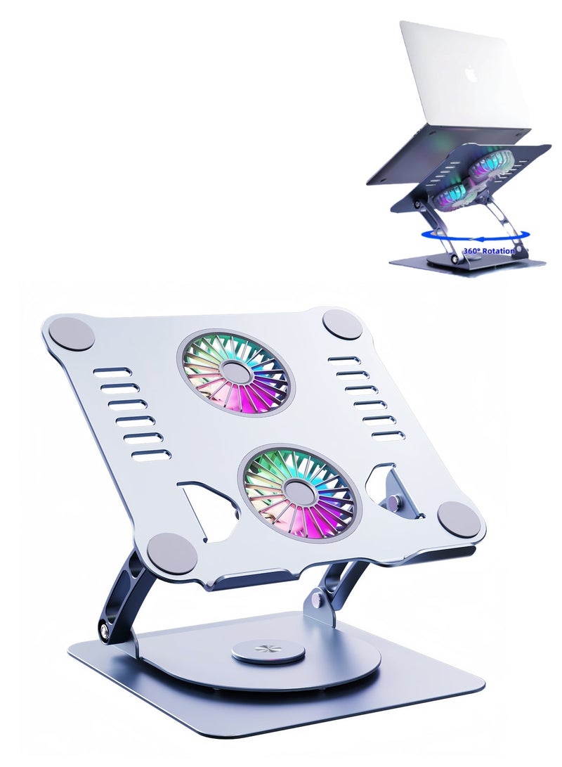 VELARO Premium Aluminum Alloy Cooling Stand, Adjustable 360° Rotating Laptop Stand + with Dual Fan Cooling and RGB Lighting - Foldable Portable Stand - Height Adjustable Laptop Stand +, Compatible with 9-15.9 Inch Laptops, Essential for Work and Play (Starry Gray) - Image 1
