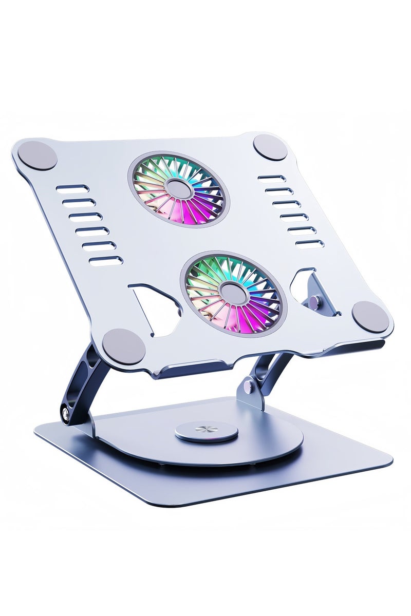 VELARO Premium Aluminum Alloy Cooling Stand, Adjustable 360° Rotating Laptop Stand + with Dual Fan Cooling and RGB Lighting - Foldable Portable Stand - Height Adjustable Laptop Stand +, Compatible with 9-15.9 Inch Laptops, Essential for Work and Play (Starry Gray) - Image 2