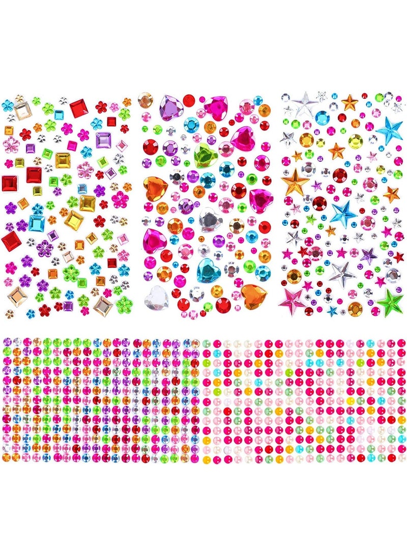 Self-Adhesive Rhinestone Stickers, Acrylic Gem Jewels for Crafts, 880 Pieces Assorted Shapes and Colors, DIY Diamond Decoration for Kids and Adults - Image 1