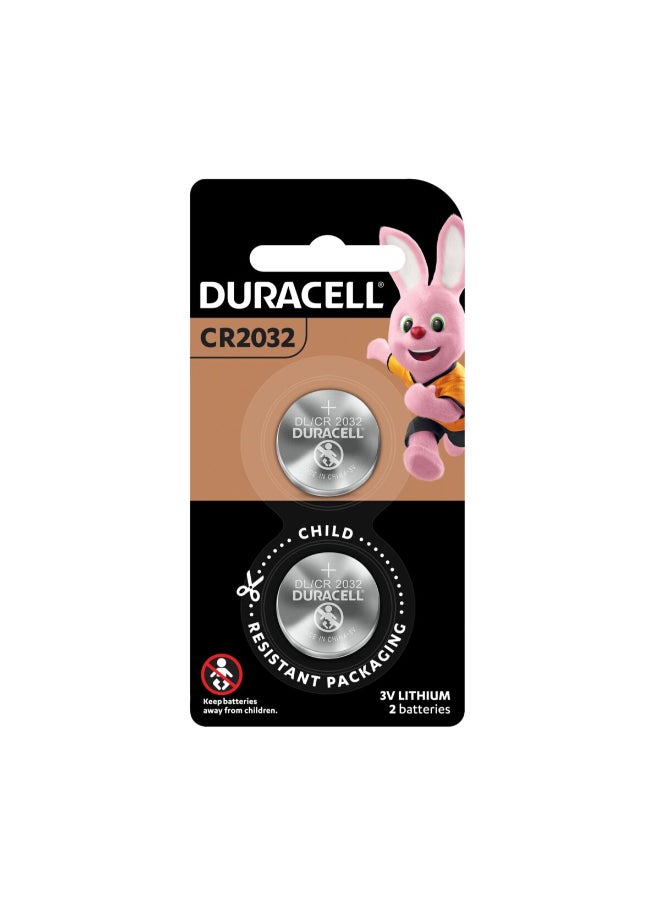 Duracell 2-Piece CR2032 Lithium Battery Coin Silver 5.2 x 0.5 x 10.6 cm 37247/37242 - Image 1