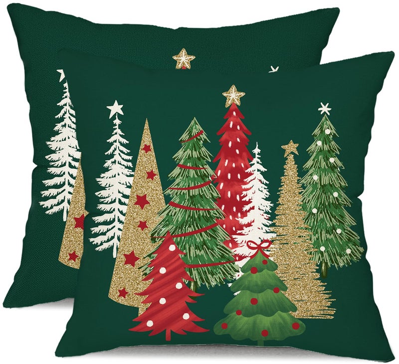 DFXSZ Christmas Pillow Covers 16x16 Inch Set of 2 Xmas Tree Decorative Green Throw Pillows Winter Christmas Decor for Home Couch TH50B16