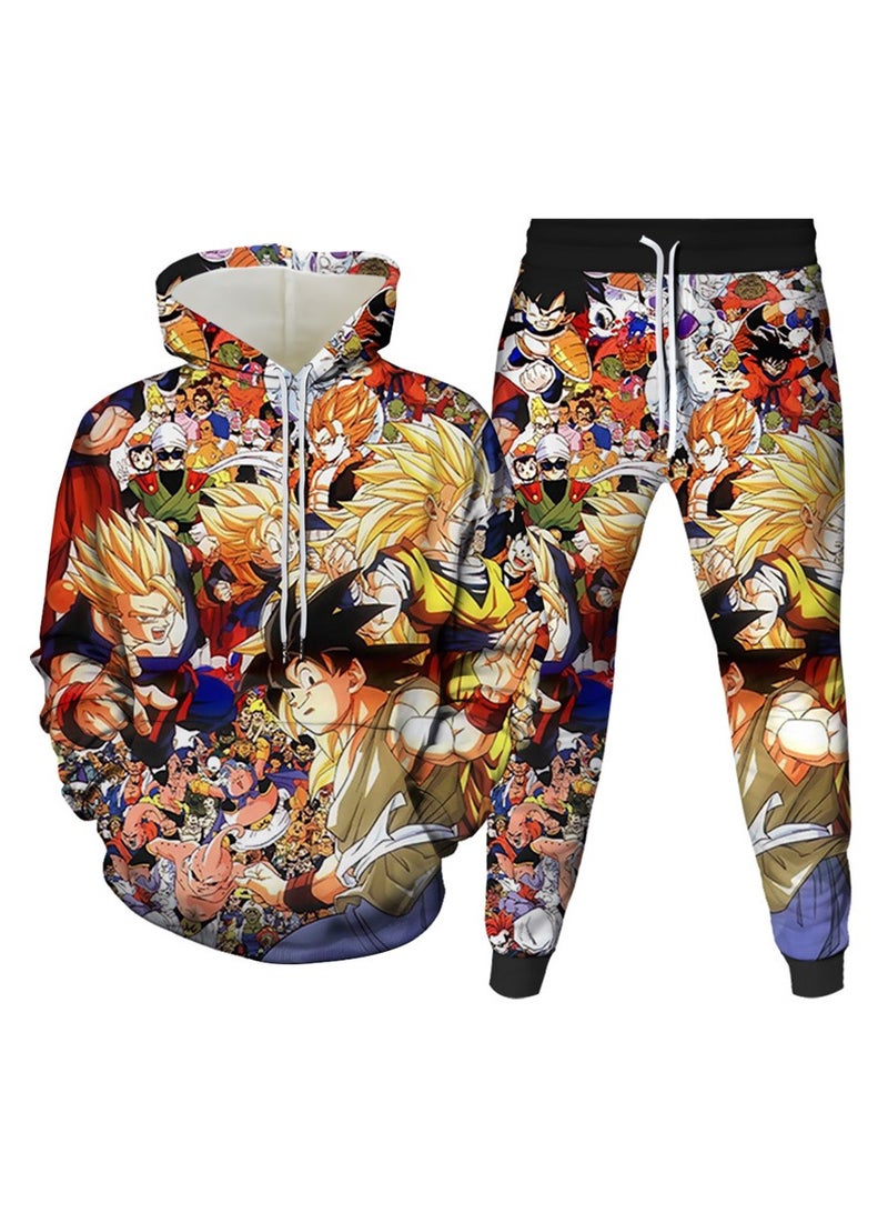 KUYING New Dragon Ball Print Hooded Pullover Ankle Binding Pants Sports Two-Piece Set  - Image 1