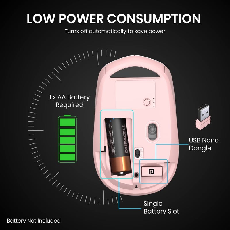 Portronics فأرة تواد 23 اللاسلكية الضوئية بتردد 2.4GHz، موصل USB نانو، توجيه ضوئي، عجلة نقر، DPI قابل للتعديل (وردي) - Image 5