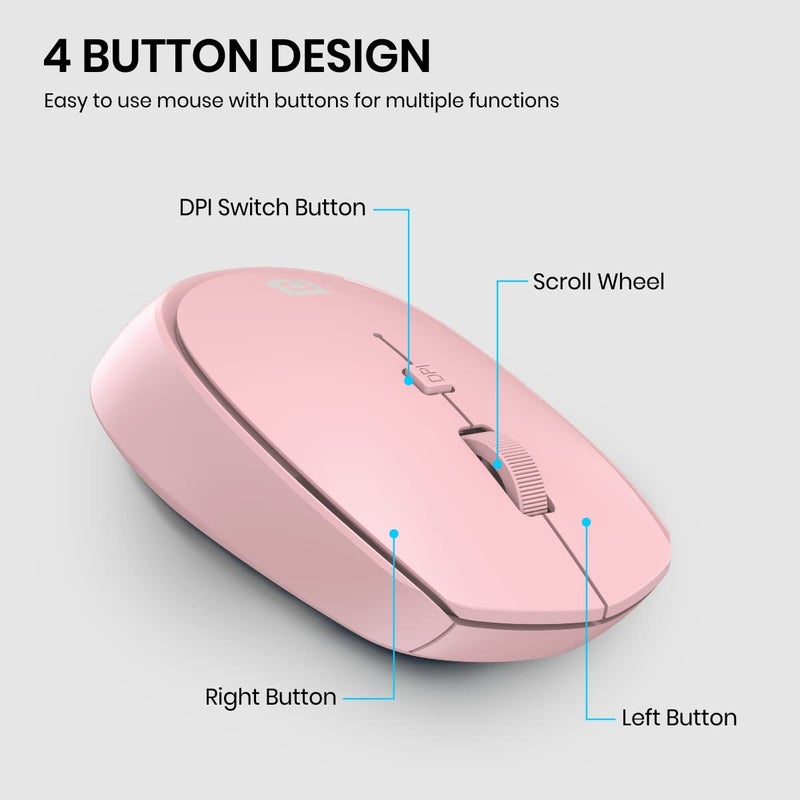 Portronics فأرة تواد 23 اللاسلكية الضوئية بتردد 2.4GHz، موصل USB نانو، توجيه ضوئي، عجلة نقر، DPI قابل للتعديل (وردي) - Image 3