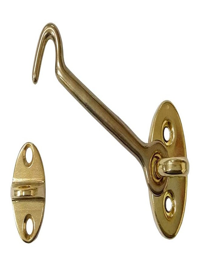 QCAA Heavy Duty Solid Brass Barn Door Hook Latch & Eye, 4", Vibrated Brass, 1 Pack