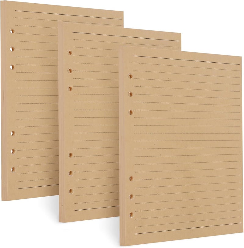 Toplive [3 Pack] A5 Refill Paper - 100GSM Thick 6 Hole Filler Inserts, 135 Sheets (270 Pages) for 6 Ring Binder Journal Notebook, Lined Kraft - Image 1