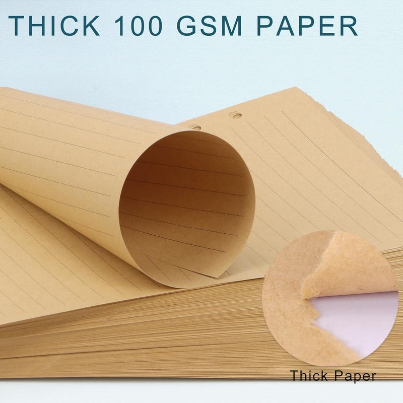 Toplive [3 Pack] A5 Refill Paper - 100GSM Thick 6 Hole Filler Inserts, 135 Sheets (270 Pages) for 6 Ring Binder Journal Notebook, Lined Kraft - Image 3