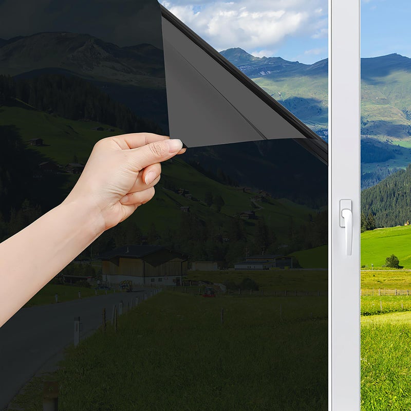 Lmlpt One Way Privacy Window Film See Out Not in Sun Blocking Windows Tint for Home Heat Control Dark Glass Tinting Films SelfAdhesive Anti UV Mirror Door Coverings StickerMagic Black236X787in