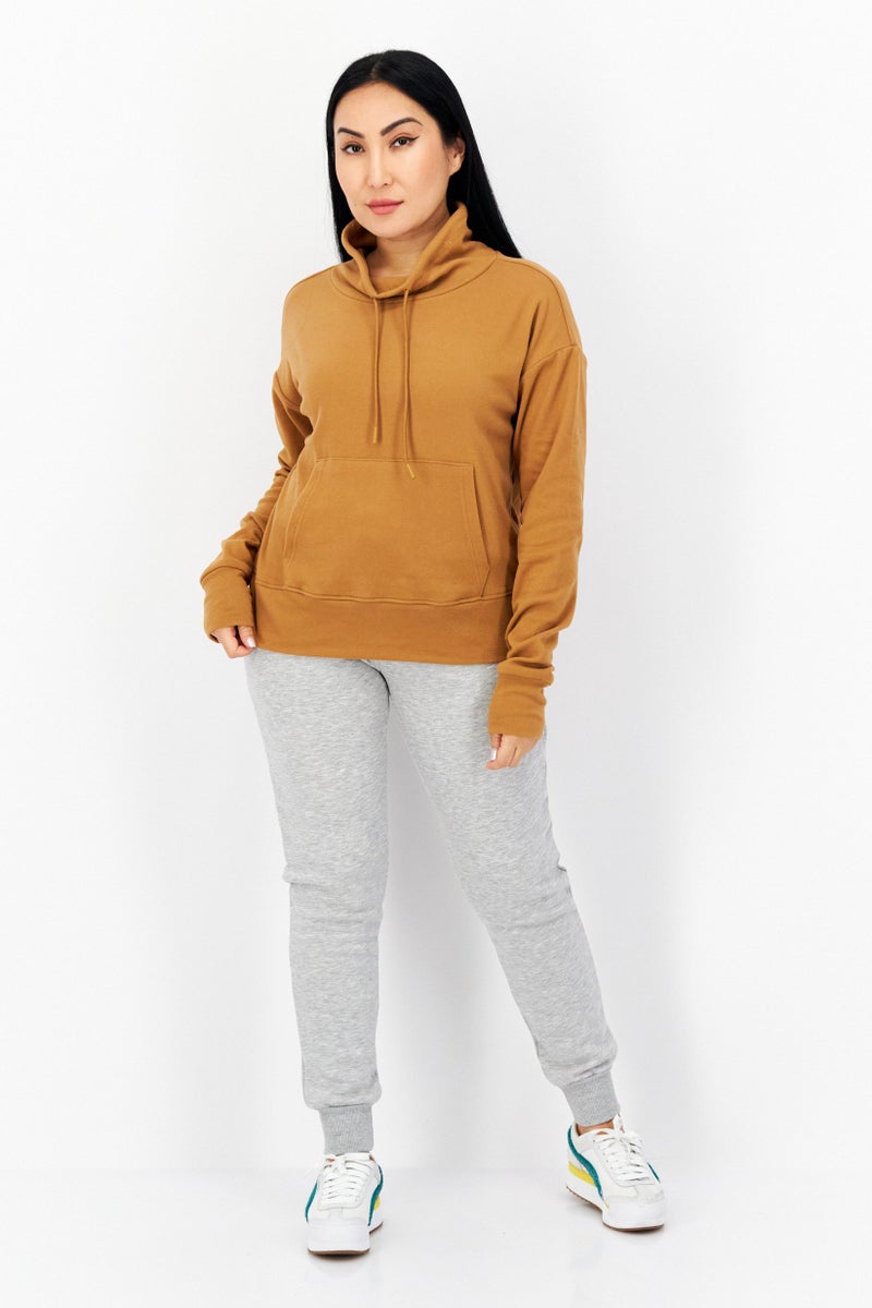 Bearpaw Women Cowl Neck Long Sleeve Plain Sweatshirt , Khaki - Image 3