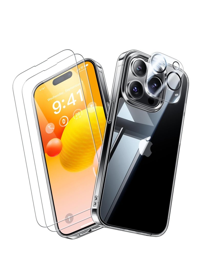DUSALA Diamond Clear for iPhone 15 Pro  Case with 2X Screen Protector + 2X Camera Lens Protector, [Not Yellowing][Military-Grade Protective] Slim Thin Shockproof Phone Case for iPhone 15 Pro, Clear - Image 1