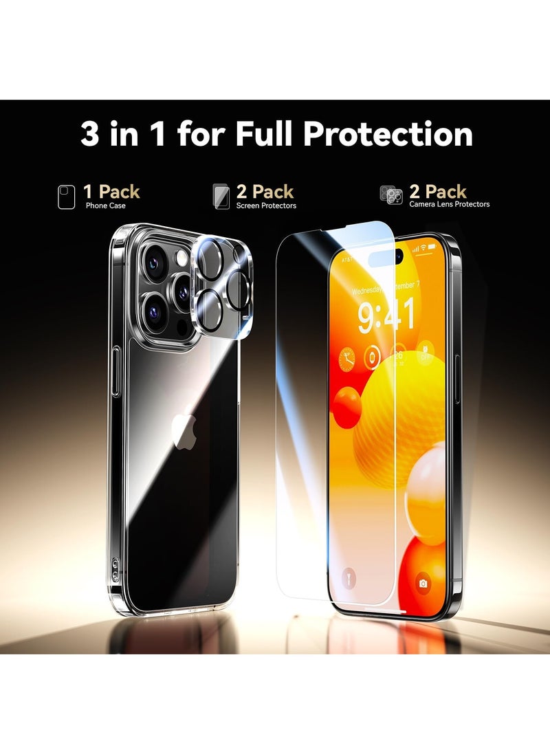 DUSALA Diamond Clear for iPhone 15 Pro  Case with 2X Screen Protector + 2X Camera Lens Protector, [Not Yellowing][Military-Grade Protective] Slim Thin Shockproof Phone Case for iPhone 15 Pro, Clear - Image 4