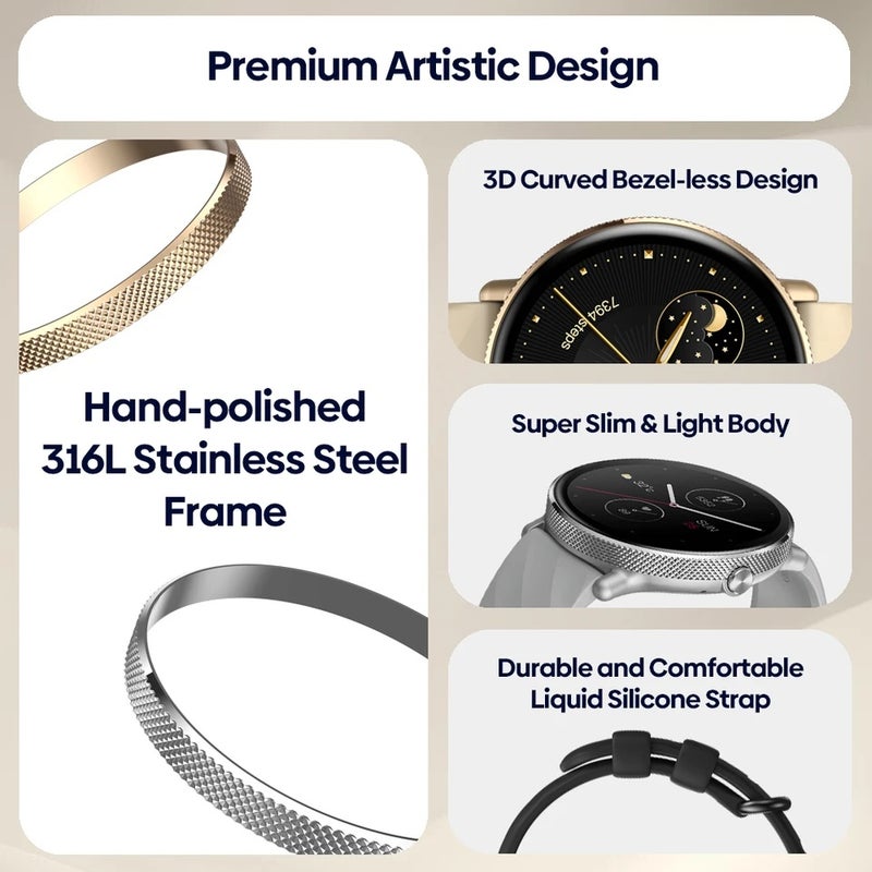 زيبليز ساعة ذكية Zeblaze GTR 3 Pro Amoled Display Make/Answer Phone Calls Smart Watch 316L Stainless Steel Fitness Smartwatch For Men Women, Champagne Gold - Image 3