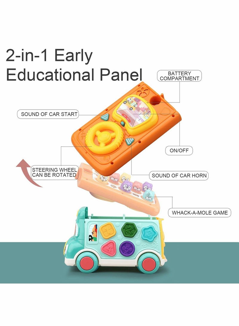 general C ute Stone Push Pull Bus Toy, Baby Musical Learning Toys with Sound  Light, Whack a Mole Game, Shape Matching, Gear, Toy Clock, Activity Bus Toy Early Education Gift for Toddler Boys Girls - Image 5