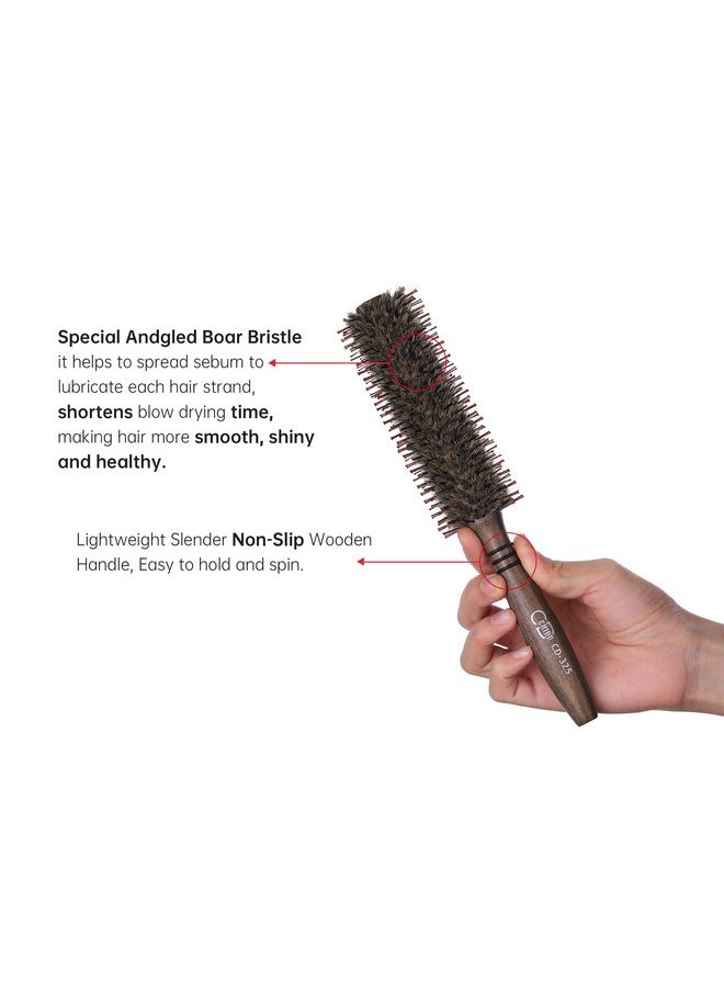 Perfehair Round Boar & Nylon Bristle Hair Brush 1.9 Inch Small Styling Smooth Shine Hairbrush For Blow Drying Curling Men'S And Women'S Short Medium Thin Fine Hair Natural Wooden Handle  - Image 4