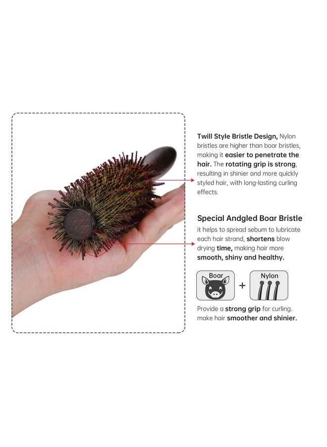 Perfehair Round Boar & Nylon Bristle Hair Brush 1.9 Inch Small Styling Smooth Shine Hairbrush For Blow Drying Curling Men'S And Women'S Short Medium Thin Fine Hair Natural Wooden Handle  - Image 3
