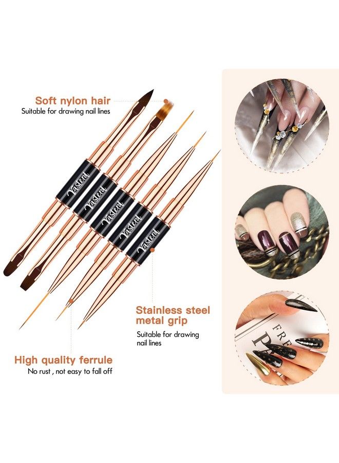 Yasterd Nail Art Brush Set Professional 5Pcs Doubleended Nail Art Brushes For Long Lines Thin Liner Brush For Nails Detail Nail Design Brush Ombre Brush 3D Brush Kits For Gel Polish Acrylic Nail Drawing - Image 3