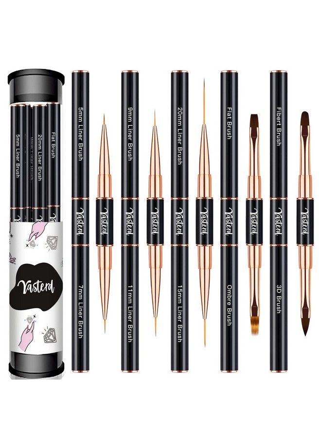 Yasterd Nail Art Brush Set Professional 5Pcs Doubleended Nail Art Brushes For Long Lines Thin Liner Brush For Nails Detail Nail Design Brush Ombre Brush 3D Brush Kits For Gel Polish Acrylic Nail Drawing - Image 1
