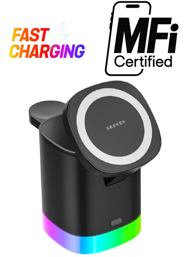 Seeken SEEKEN 3 IN 1 Magpower Charging Station | 3-in-1 Wireless Charging Dock | Magnetic Charger | Wireless Charger | Multi-Device Charger | Premium Design.  - Image 1