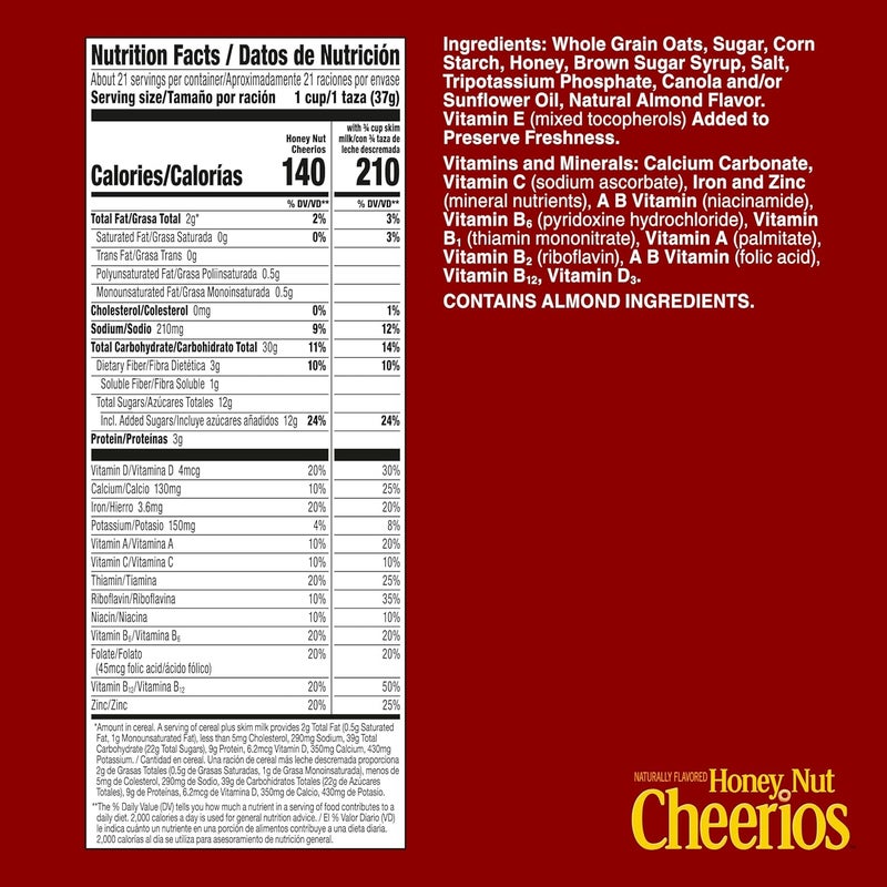 Cheerios Honey Nut Cheerios Mega Size Cereal - Heart Healthy Gluten Free Breakfast with Real Honey, 27.2 oz - Image 2