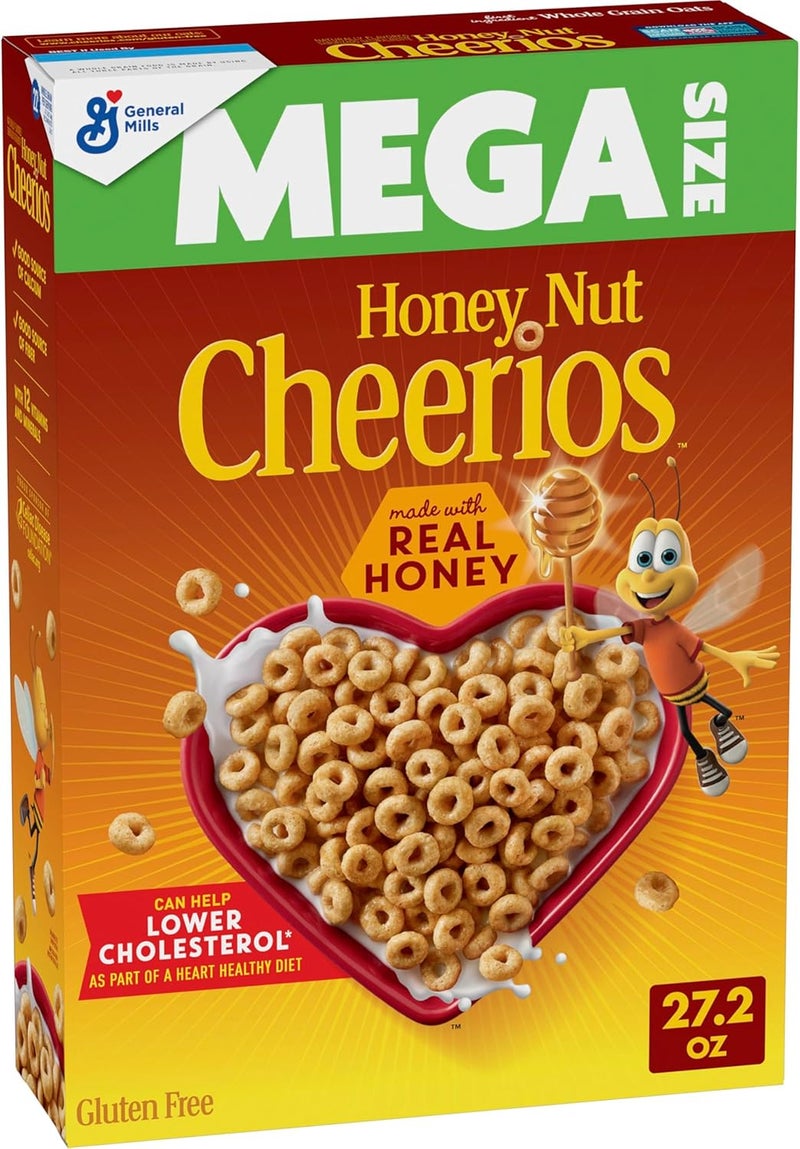 Cheerios Honey Nut Cheerios Mega Size Cereal - Heart Healthy Gluten Free Breakfast with Real Honey, 27.2 oz - Image 1