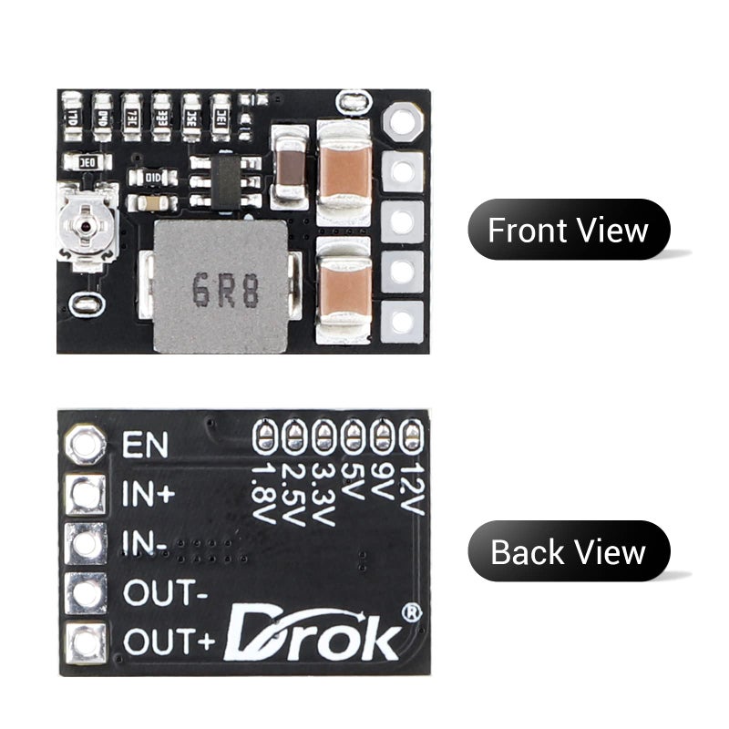 DROK DC 5V Power Converter, 5pcs Mini Voltage Buck Regulator DC 4.5-20V 12V 9V Step Down to 5V Reducer Transformer Board 3A 10W Adjustable Fixed Volt Output Step-Down Power Supply Stabilize - Image 2