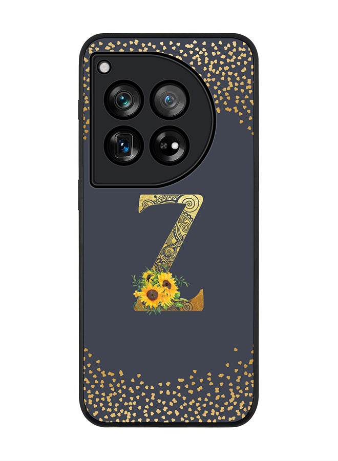 Stylizedd Rugged Black edge case for OnePlus 12R / OnePlus Ace 3 5G, Slim fit Soft Cover - Custom Monogram Initial Letter Floral Pattern Alphabet - Z (Grey)  - Image 1