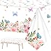 Tevxj 3 PCS Butterfly Birthday Tablecloths for Floral Butterfly Party Decorations Spring Summer Flower Plastic Disposable Rectangle Table Cover for Girls Baby Shower Weddings Tea Party Supplies Favors - Image 3