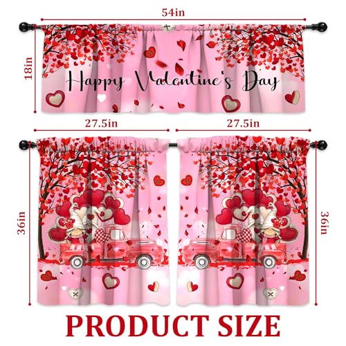 PyreneanHaven Valentines Day Kitchen Curtains Valentines Decorations for Home Valentine Valances Rod Pocket Window Curtains Tier and Valance Set Valentine Decor, 54" x 18" Valance, 27" x 36" Tier, 3 Panel Set - Image 5