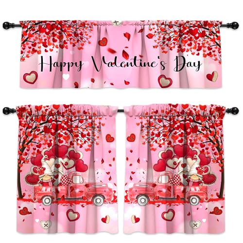PyreneanHaven Valentines Day Kitchen Curtains Valentines Decorations for Home Valentine Valances Rod Pocket Window Curtains Tier and Valance Set Valentine Decor, 54" x 18" Valance, 27" x 36" Tier, 3 Panel Set - Image 1