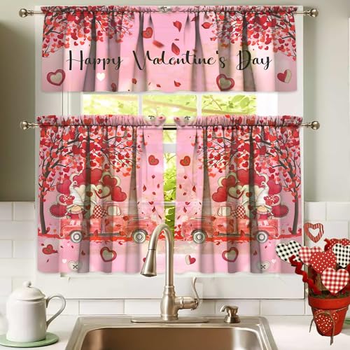PyreneanHaven Valentines Day Kitchen Curtains Valentines Decorations for Home Valentine Valances Rod Pocket Window Curtains Tier and Valance Set Valentine Decor, 54" x 18" Valance, 27" x 36" Tier, 3 Panel Set - Image 2