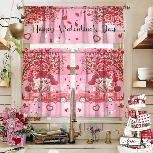 PyreneanHaven Valentines Day Kitchen Curtains Valentines Decorations for Home Valentine Valances Rod Pocket Window Curtains Tier and Valance Set Valentine Decor, 54" x 18" Valance, 27" x 36" Tier, 3 Panel Set - Image 3