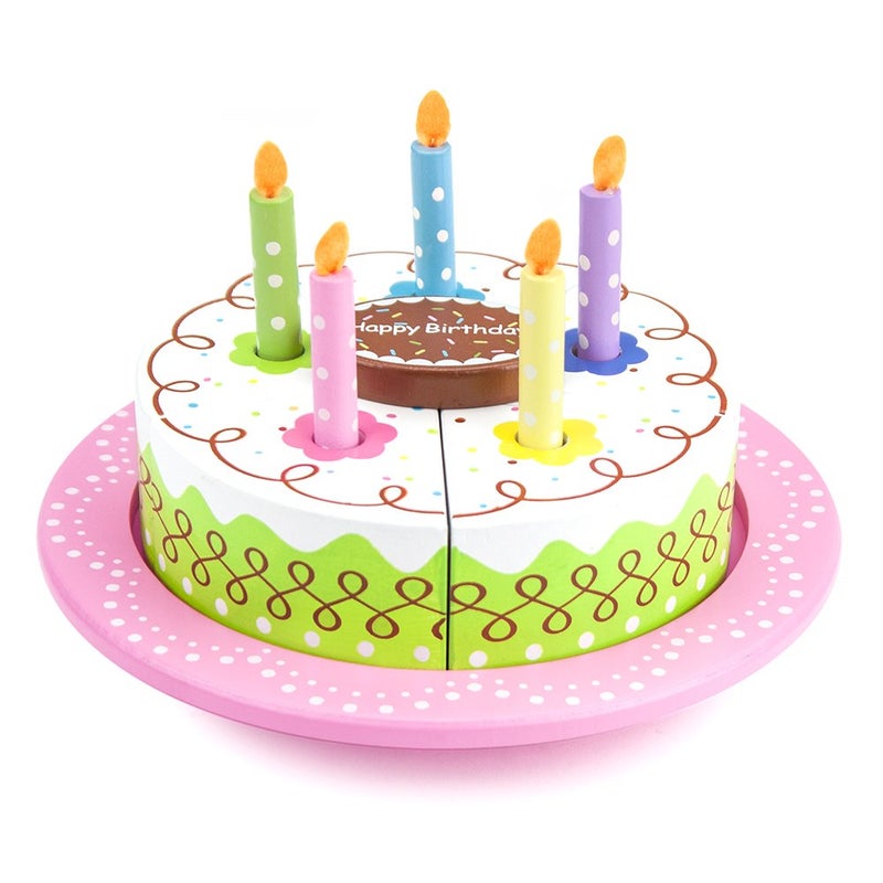 Imagination Generation 13 Piece Wood Happy Birthday Cake Set Cake Candles Serving Tool TrayParty Roleplaying for KidsVanilla Cake - Image 2