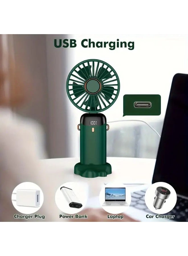 مروحة قابلة للطي بشاشة عرض رقمية LED – قابلة للشحن عبر USB، دوران 90°، محمولة وهادئة – أخضر داكن - Image 4