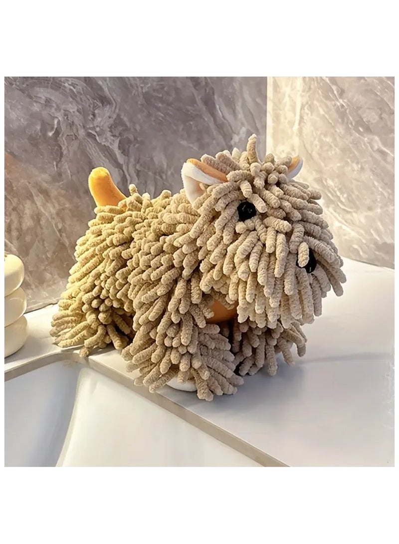 منشفة يد فندي على شكل كلب وست هايلاند - مناشف استحمام ومطبخ شنيلا فائقة النعومة، منشفة زخرفية لامتصاص الرطوبة مع كرة فندي معلقة للحمام، الحوض، أو سطح الطاولة - Image 1