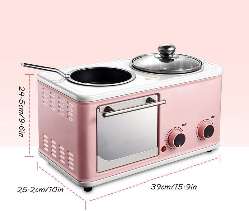 windforgecraft Multi-function Breakfast Station, 3-in-1 design Cute pink girl heart Series, Toaster Oven, Griddle Pan, Cooking pot, Removable bread Tray, Timer Control - Image 2
