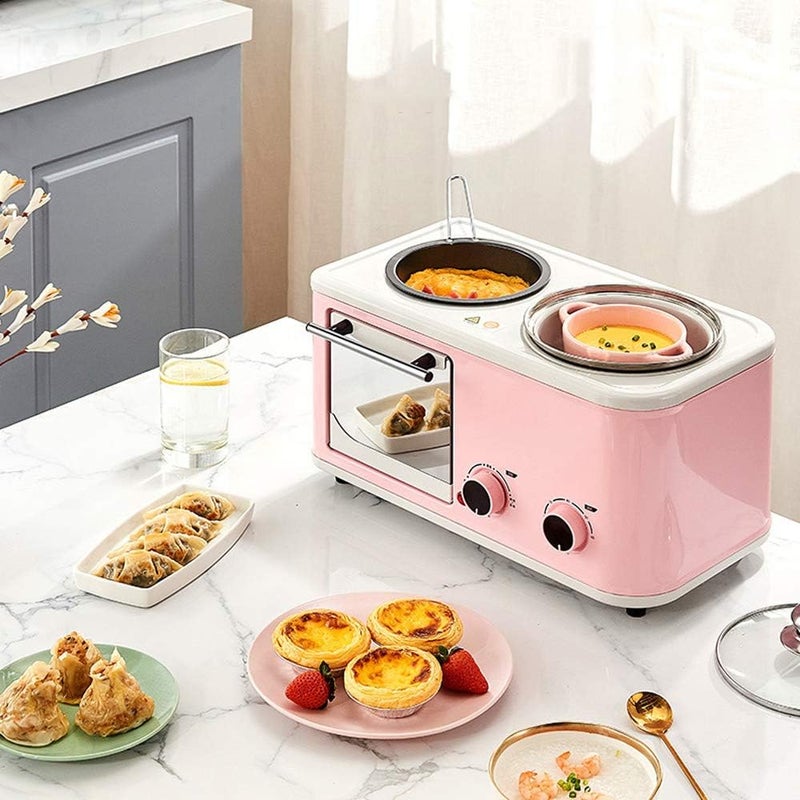 windforgecraft Multi-function Breakfast Station, 3-in-1 design Cute pink girl heart Series, Toaster Oven, Griddle Pan, Cooking pot, Removable bread Tray, Timer Control - Image 5