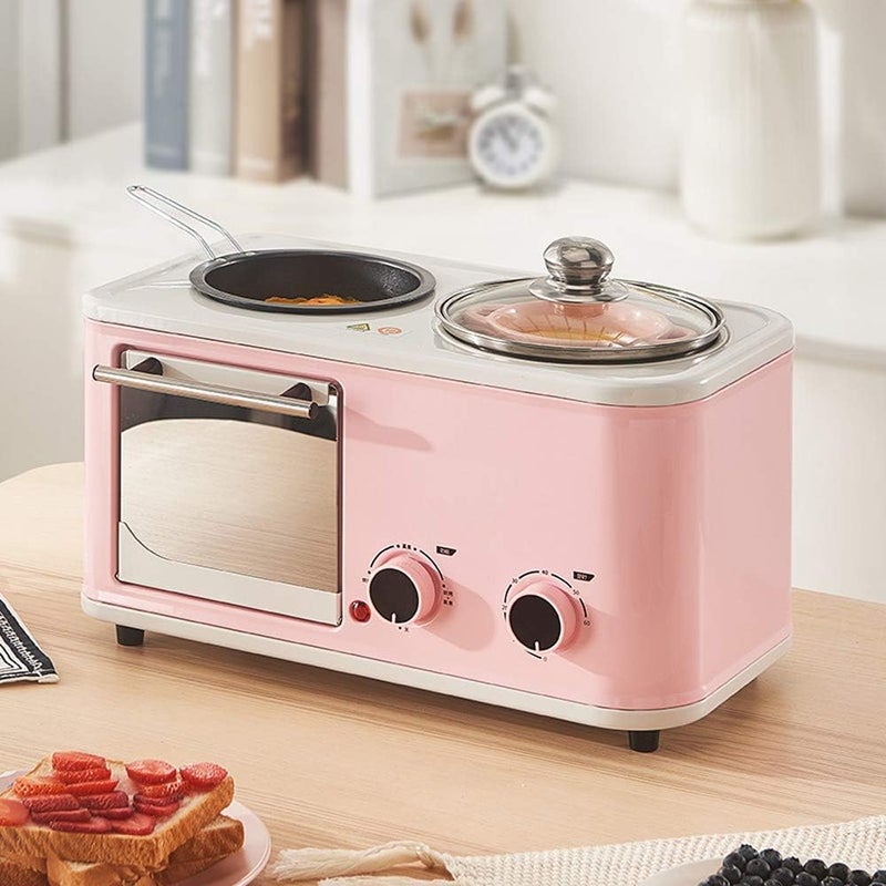 windforgecraft Multi-function Breakfast Station, 3-in-1 design Cute pink girl heart Series, Toaster Oven, Griddle Pan, Cooking pot, Removable bread Tray, Timer Control - Image 4