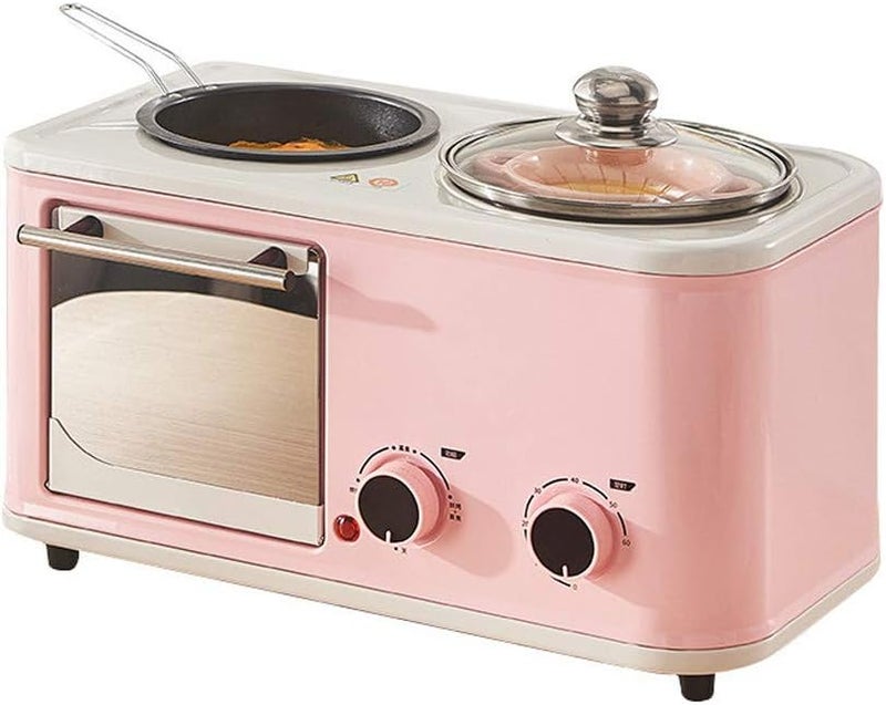 windforgecraft Multi-function Breakfast Station, 3-in-1 design Cute pink girl heart Series, Toaster Oven, Griddle Pan, Cooking pot, Removable bread Tray, Timer Control - Image 1