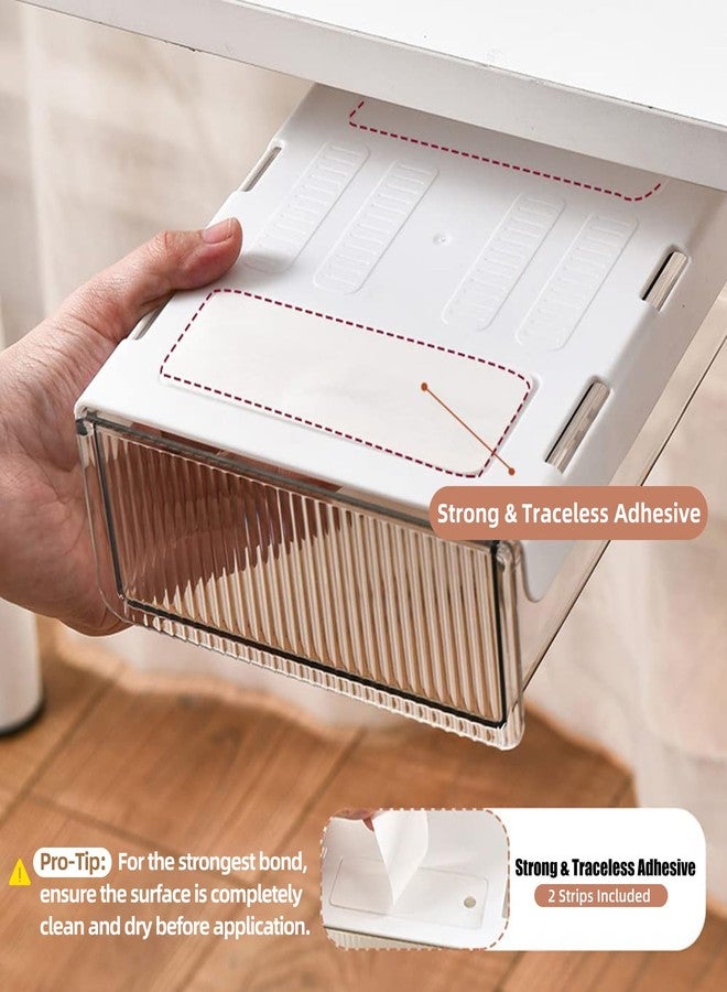 TooCust 2Pcs Under Desk Storage Drawers Slide Out,Large&Medium,Stick On Drawers,Under Desk Organizer Hidden Under Table Drawer for Home Office School Organization and Storage-Clear White - Image 2