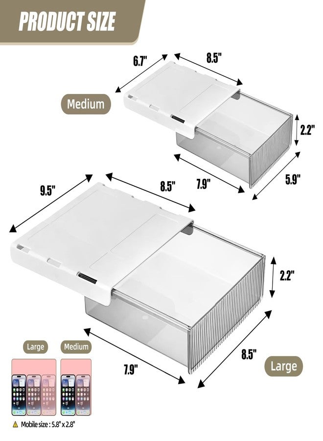 TooCust 2Pcs Under Desk Storage Drawers Slide Out,Large&Medium,Stick On Drawers,Under Desk Organizer Hidden Under Table Drawer for Home Office School Organization and Storage-Clear White - Image 5