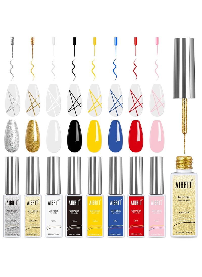 AIBRIT - AIBRIT Gel Polish Nail Art Liner Set-8 Colors,10ml,0.33 fl oz,Gel Liner Nail Polish for Swirl Nail Built with Thin Nail Art Brush in Bottle Art Design Nail Salon DIY at Home - Image 1