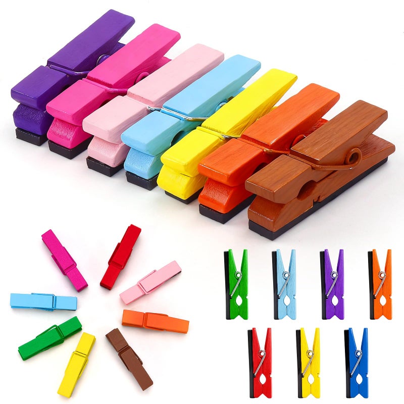 EMUTOL 50Pcs Multicolored Magnetic Clips, Colorful Magnet Wooden Photo Clips for Pictures, Fridge Magnets for Whiteboard Office Classroom, Small Magnetic Clothespins for Teaching Supplies Party Decorations - Image 1