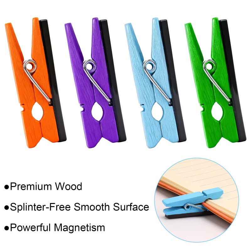 EMUTOL 50Pcs Multicolored Magnetic Clips, Colorful Magnet Wooden Photo Clips for Pictures, Fridge Magnets for Whiteboard Office Classroom, Small Magnetic Clothespins for Teaching Supplies Party Decorations - Image 4