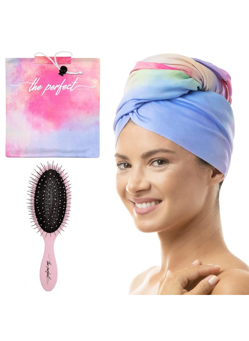 THE PERFECT HAIRCARE - THE PERFECT HAIRCARE Microfiber Curly Hair Towel Wrap with WetDry Brush  Fast Drying and Gentle Detangling for Women Girls Kids Children  Great for Travel Gifts and Hair Extensions - Image 1