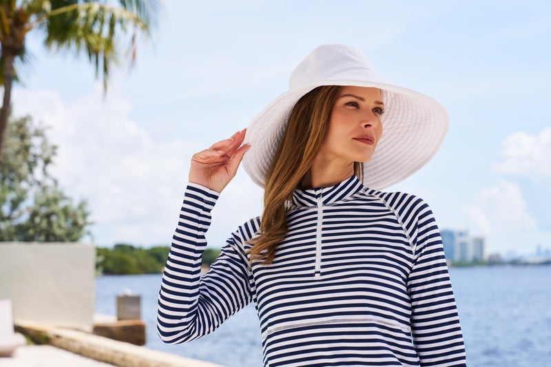 Coolibar Women's Beach Hat - UPF 50+ Sun Protection - Brittany in Natural Modern Herringbone - Image 3