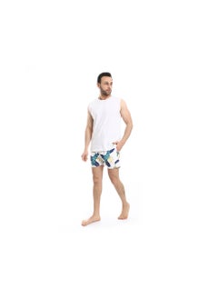 Pavone Slash Pockets Leaf Pattern Swim Shorts - White, Teal Green & Yellow  - Image 5