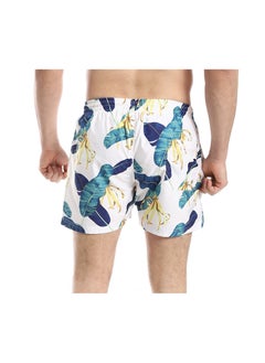 Pavone Slash Pockets Leaf Pattern Swim Shorts - White, Teal Green & Yellow  - Image 3
